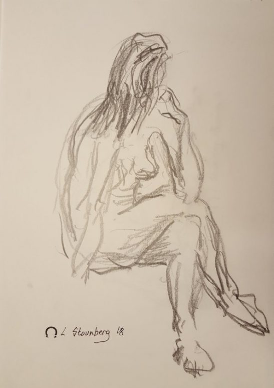 Croquis - Siddende kvinde hovedet under armen - 2018 - Billedkunstner Lars Stounberg