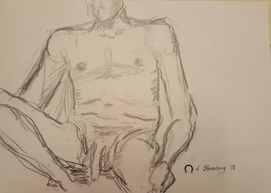 Croquis - Siddende nøgen mand - Billedkunstner Lars Stounberg 2018