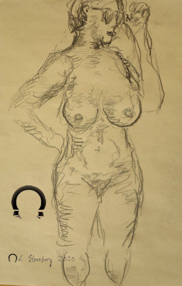 Croquis tegning nøgen kvinde ved stranden tegnet af Lars Stounberg 2020