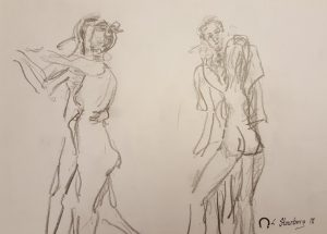 Croquis mand og kvinde 2 dansende par 2018 billedkunstner Lars Stounberg