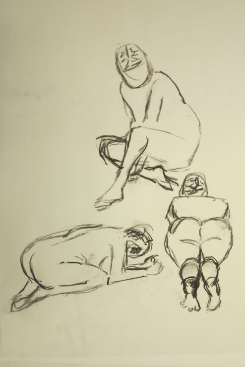Croquis-tegning af 3 siddende kvinder 2015 af billedkunstner Lars Stounberg