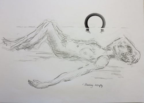Croquis-tegninger liggende kvinde på stranden 2017 Lars Stounberg