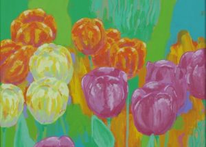 Farverigt moderne maleri - Blandede tulipaner 2011 - Billedkunstner Odder Lars Stounberg