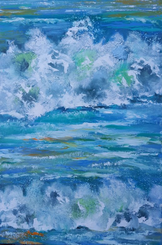 Moderne farverig havmaleri med bølger havet olie 2016 - Kunstner Odder Lars Stounberg - moderne naturalist