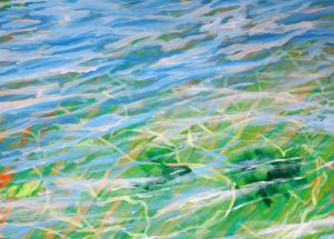Natur - Havmaleri gennemsigtig havvand - reflekser i vandet - ballehage 70x80 Kunstner Odder Lars Stounberg 2016
