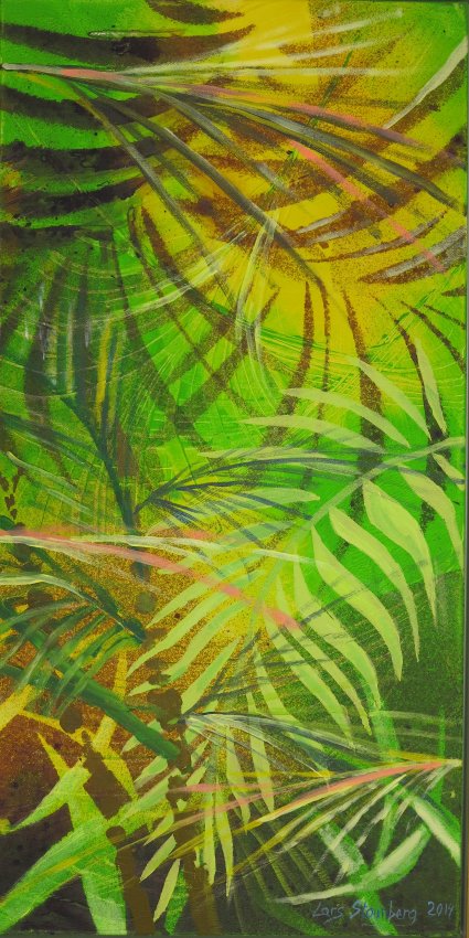 Farverig moderne maleri - regnskov palmeblade Kunstner Odder Lars Stounberg 2014