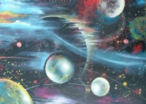 Farverigt moderne maleri - Kosmos planeter 2010 - Billedkunstner Odder Lars Stounberg