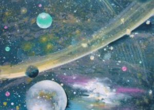 Farverigt moderne maleri - galakser - mælkevejen 2010 - Billedkunstner Odder Lars Stounberg